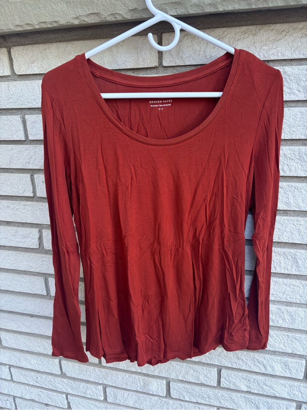 Denver Hayes Burnt Orange Long Sleeve Scoop Neck Relaxed Fit Top
